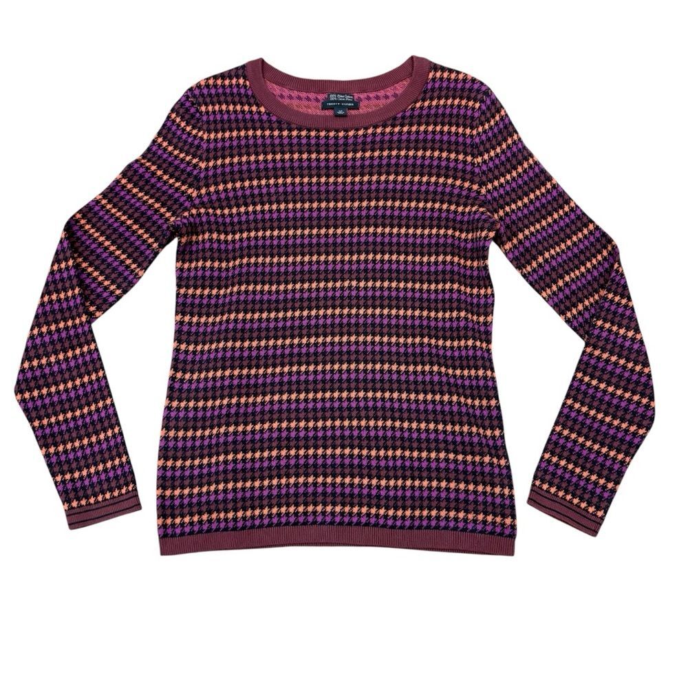 Tommy Hilfiger Purple Orange Pima Cotton Houndstooth Sweater Size S